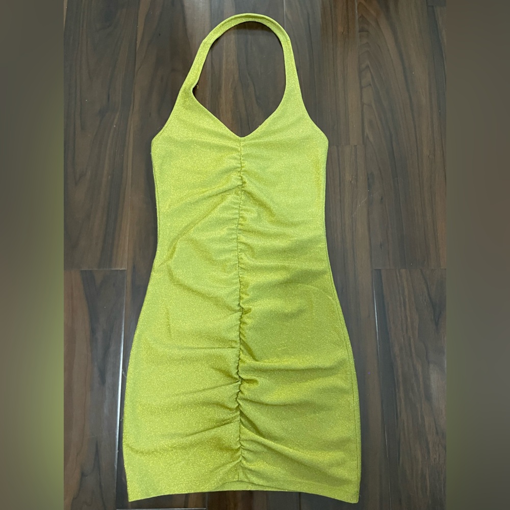 Vibrant Yellow/Green Halter Dress